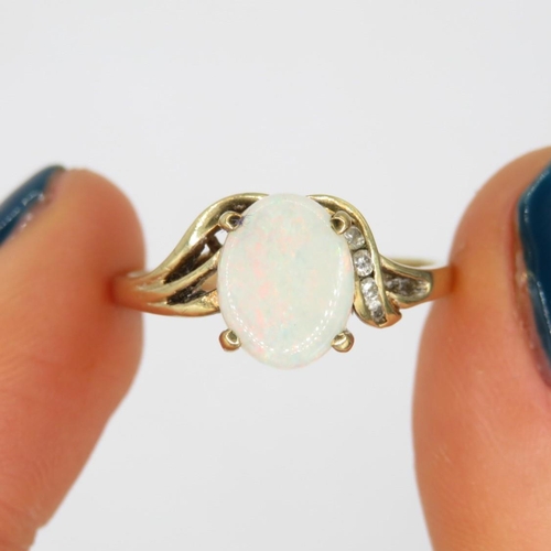 1 - 9ct gold vintage opal & diamond dress ring (2.1g) Size  Q