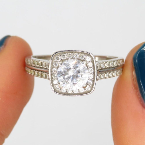 12 - 9ct white gold white gemstone set halo ring (2.2g) Size  P 1/2