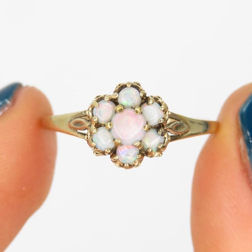 3 - 9ct gold antique opal floral cluster dress ring (1.4g) Size  Q 1/2