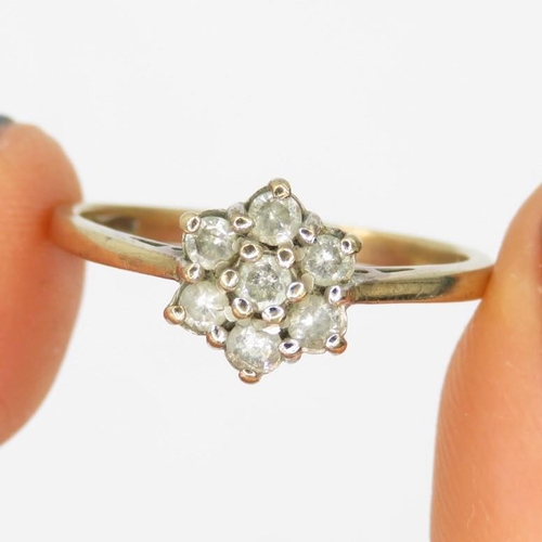60 - 9ct gold vintage diamond floral cluster dress ring (2g) Size  N