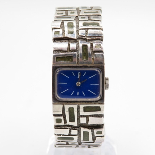 376 - STERLING SILVER Women's Vintage Brutalist WRISTWATCH Hand-Wind WORKING C.1970s