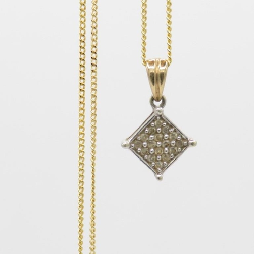 133 - 9ct gold diamond cluster pendant & chain (2g)