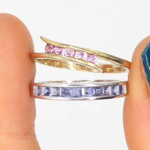 180 - 2x pink sapphire & blue tanzanite half eternity rings (2.9g) Size  N+P