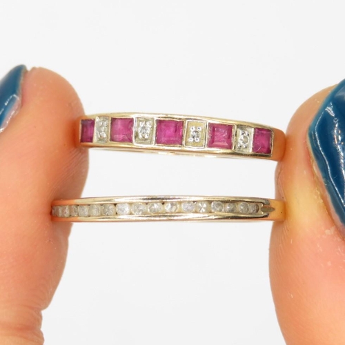 183 - 2x 9ct gold synthetic ruby & diamond eternity rings (2.2g) Size  L+R