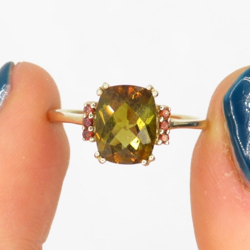 185 - 14ct gold green tourmaline single stone ring with brown gemstone sides (2.4g) Size  N 1/2