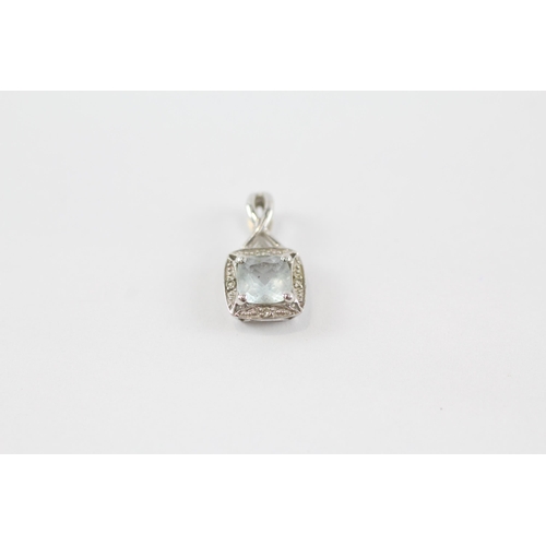 105 - 3 x 9ct white & yellow gold gemstone pendants inc. diamond, aquamarine, tanzanite & blue topaz (2.9g... 