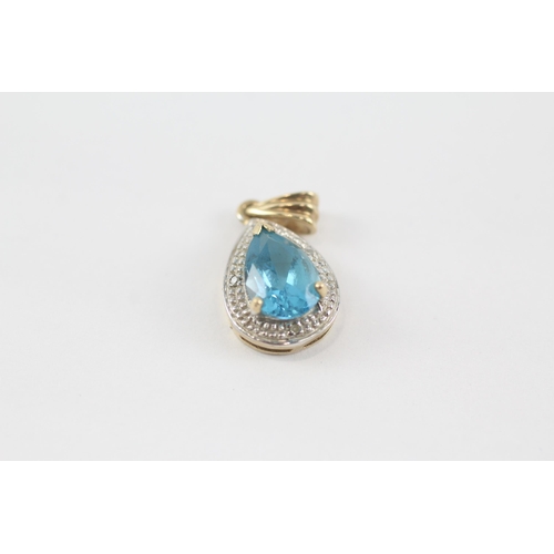 105 - 3 x 9ct white & yellow gold gemstone pendants inc. diamond, aquamarine, tanzanite & blue topaz (2.9g... 