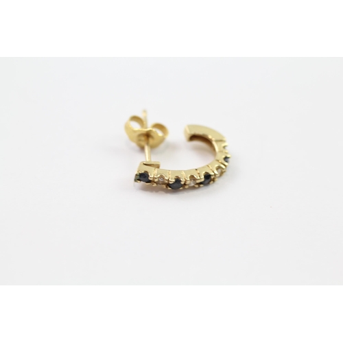 107 - 14ct gold diamond & sapphire half hoop earrings (1.8g)