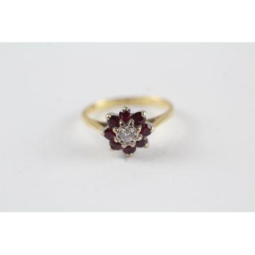 116 - 18ct gold vintage ruby& diamond cluster ring (2.7g) Size  K 1/2