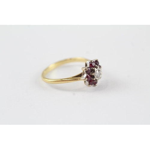 116 - 18ct gold vintage ruby& diamond cluster ring (2.7g) Size  K 1/2