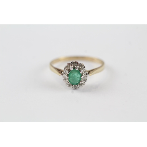 118 - 9ct gold emerald & diamond cluster ring (1.6g) Size  M