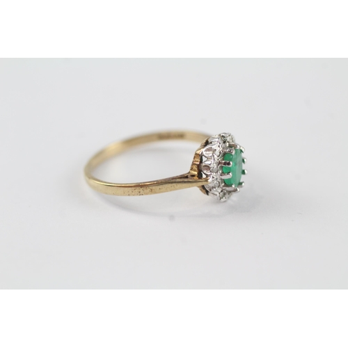 118 - 9ct gold emerald & diamond cluster ring (1.6g) Size  M