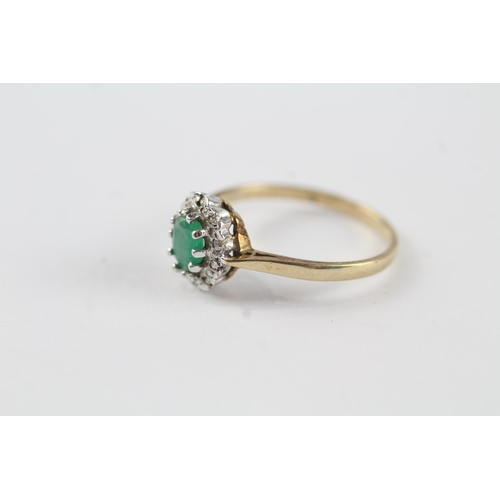 118 - 9ct gold emerald & diamond cluster ring (1.6g) Size  M