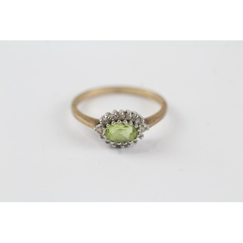 121 - 9ct gold peridot & diamond cluster ring (1.8g) Size  M