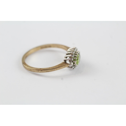 121 - 9ct gold peridot & diamond cluster ring (1.8g) Size  M