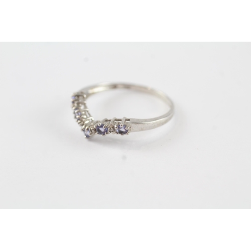 127 - 9ct gold tanzanite & diamond wishbone half eternity ring (1.7g) Size  R