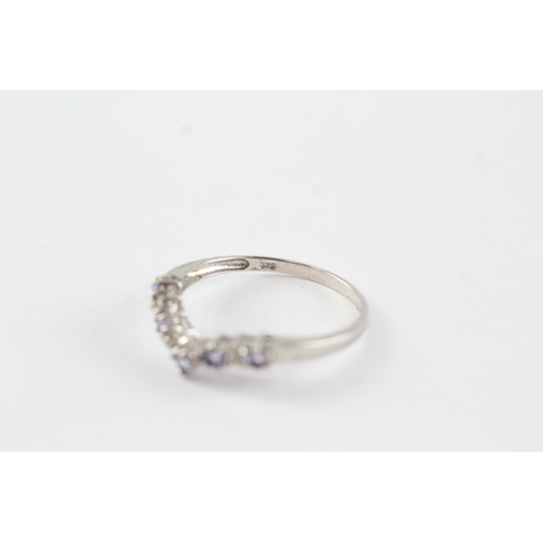 127 - 9ct gold tanzanite & diamond wishbone half eternity ring (1.7g) Size  R