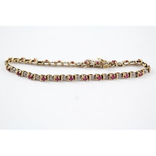 131 - 9ct gold synthetic ruby & diamond bracelet (6.7g)