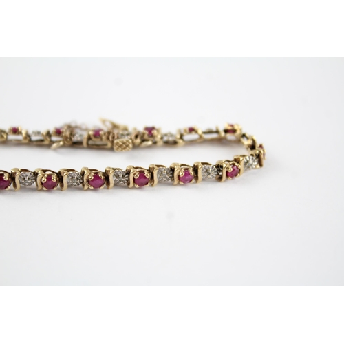 131 - 9ct gold synthetic ruby & diamond bracelet (6.7g)