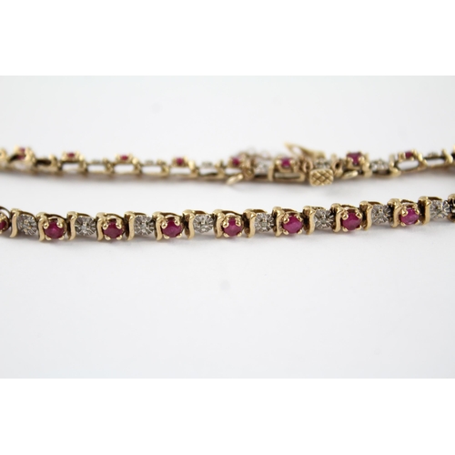 131 - 9ct gold synthetic ruby & diamond bracelet (6.7g)