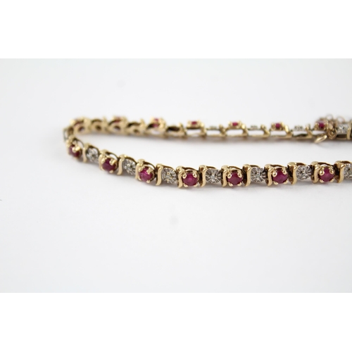 131 - 9ct gold synthetic ruby & diamond bracelet (6.7g)