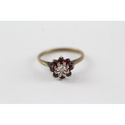 138 - 9ct gold vintage ruby& diamond cluster ring (2.2g) Size  L