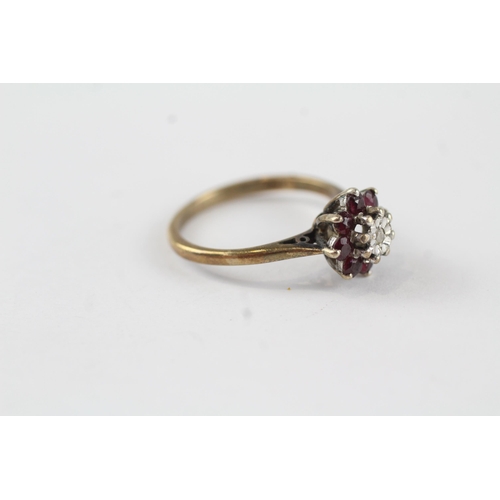 138 - 9ct gold vintage ruby& diamond cluster ring (2.2g) Size  L