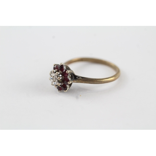 138 - 9ct gold vintage ruby& diamond cluster ring (2.2g) Size  L