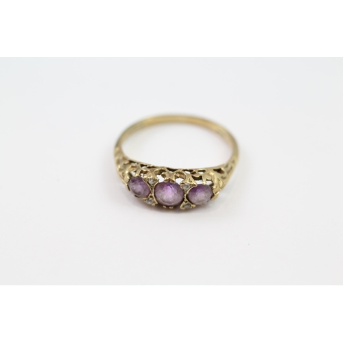 140 - 9ct gold amethyst & CZ antique ring (2.3g) Size  R