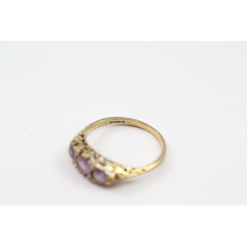 140 - 9ct gold amethyst & CZ antique ring (2.3g) Size  R