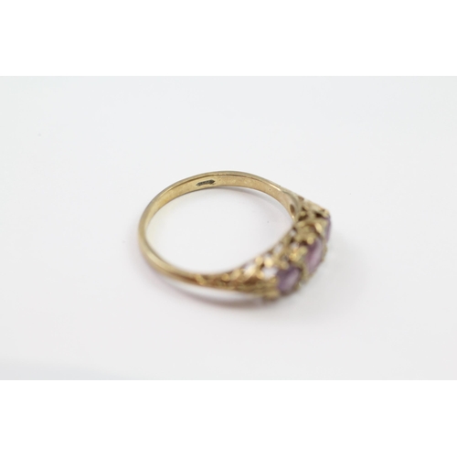 140 - 9ct gold amethyst & CZ antique ring (2.3g) Size  R