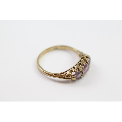 140 - 9ct gold amethyst & CZ antique ring (2.3g) Size  R