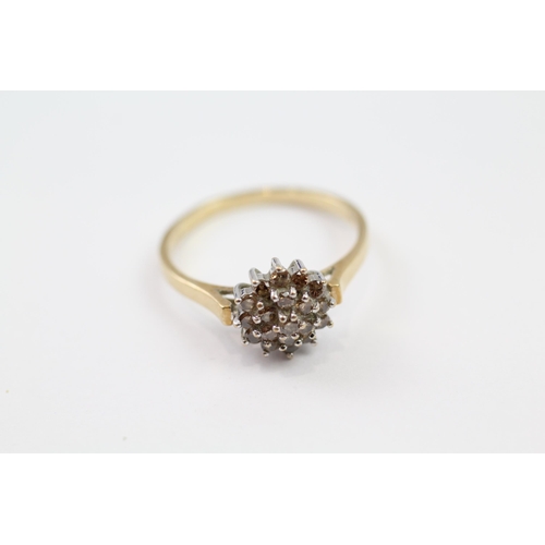 142 - 9ct gold enhanced brown diamond cluster ring (2.6g) Size  S