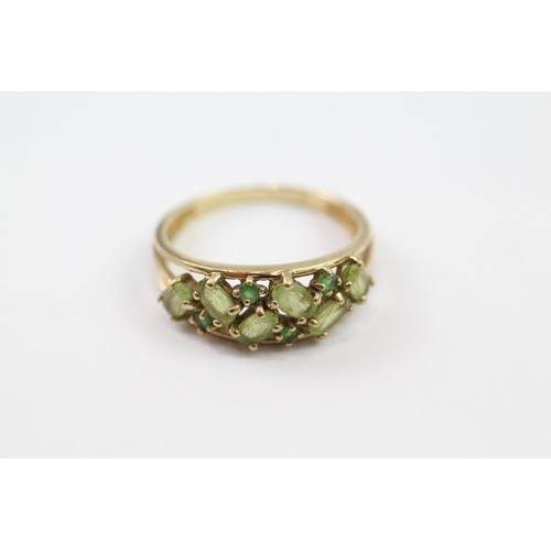 145 - 9ct gold peridot & green gem cluster ring (3.2g) Size  S