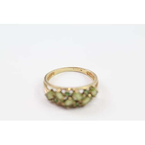 145 - 9ct gold peridot & green gem cluster ring (3.2g) Size  S