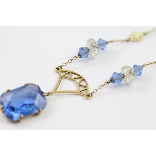 148 - 9ct gold blue & white paste necklace (5.7g)