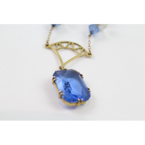 148 - 9ct gold blue & white paste necklace (5.7g)