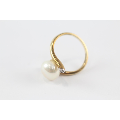 149 - 9ct gold faux pearl & diamond dress ring (3.2g) Size  P