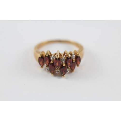 150 - 9ct gold garnet & diamond cluster ring (3.5g) Size  N 1/2