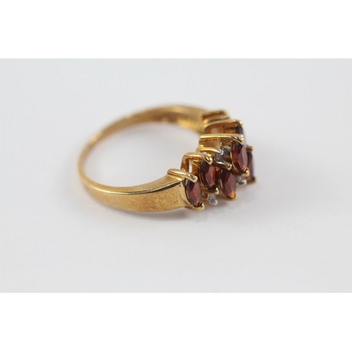 150 - 9ct gold garnet & diamond cluster ring (3.5g) Size  N 1/2