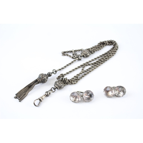 159 - Silver Antique Albertina chain and cufflinks