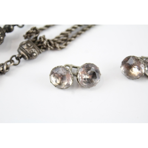 159 - Silver Antique Albertina chain and cufflinks