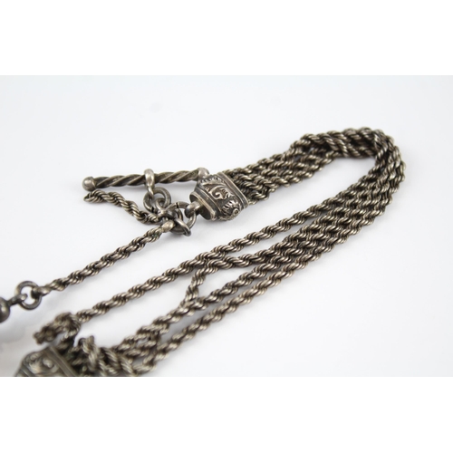 159 - Silver Antique Albertina chain and cufflinks