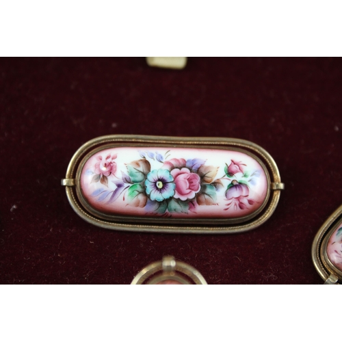 165 - Floral enamel jewellery set in box