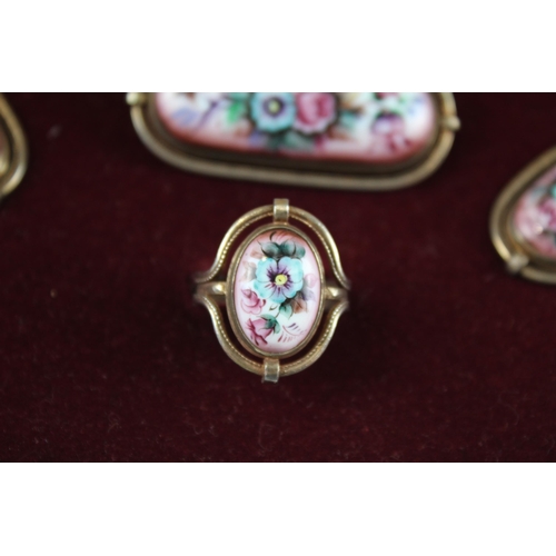 165 - Floral enamel jewellery set in box