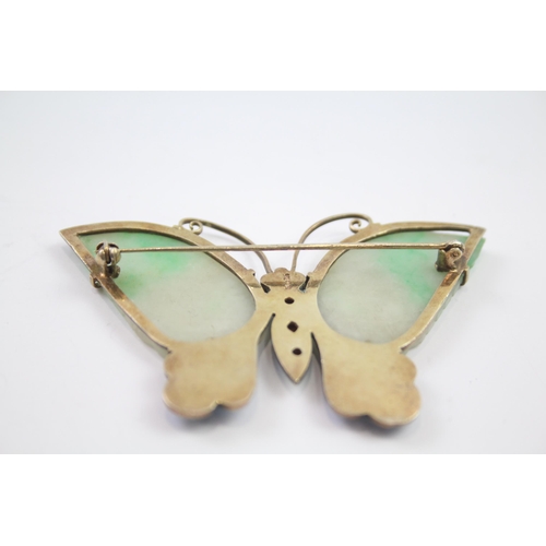 168 - Silver Chinese export enamel and Jade butterfly brooch