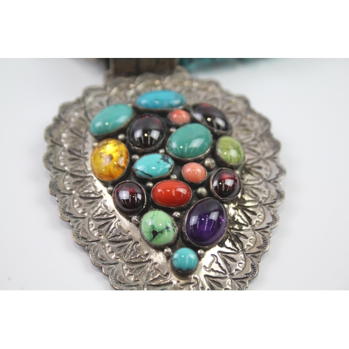 170 - Silver Navajo Turquoise necklace by maker Gilbert Secatero