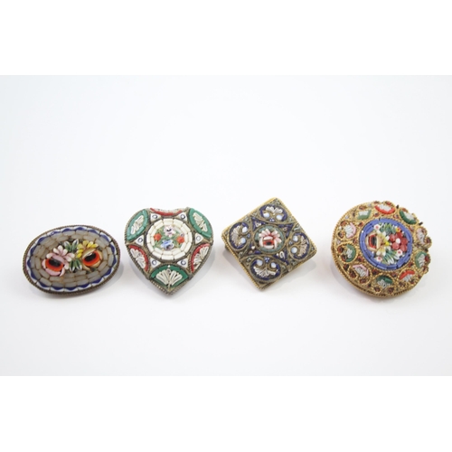 Four vintage micro mosaic brooches