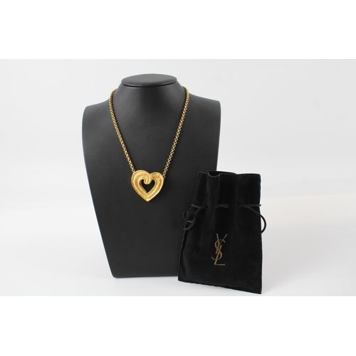 183 - Gold tone heart necklace by designer YSL with pouch