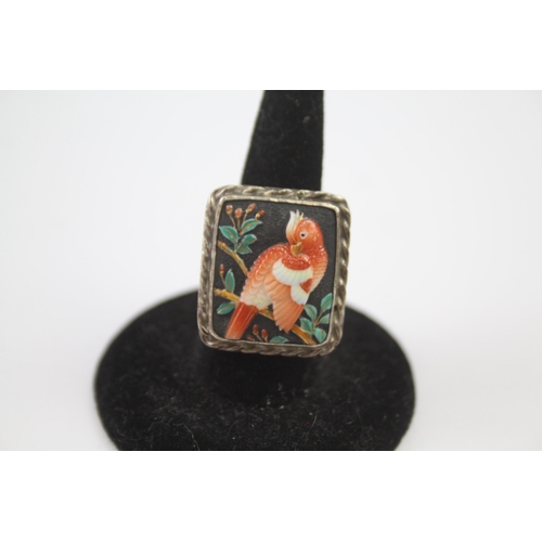 187 - Silver ring with enamel bird design